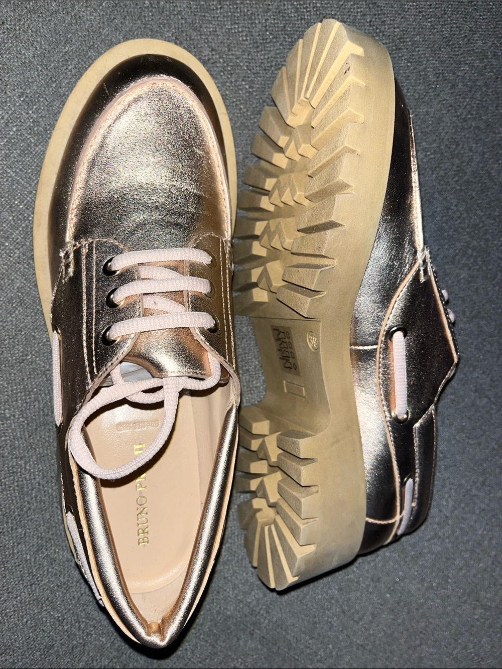 Bruno Premi Women’s Metallic Pink Lug Sole Platform Boat Shoes Size 39